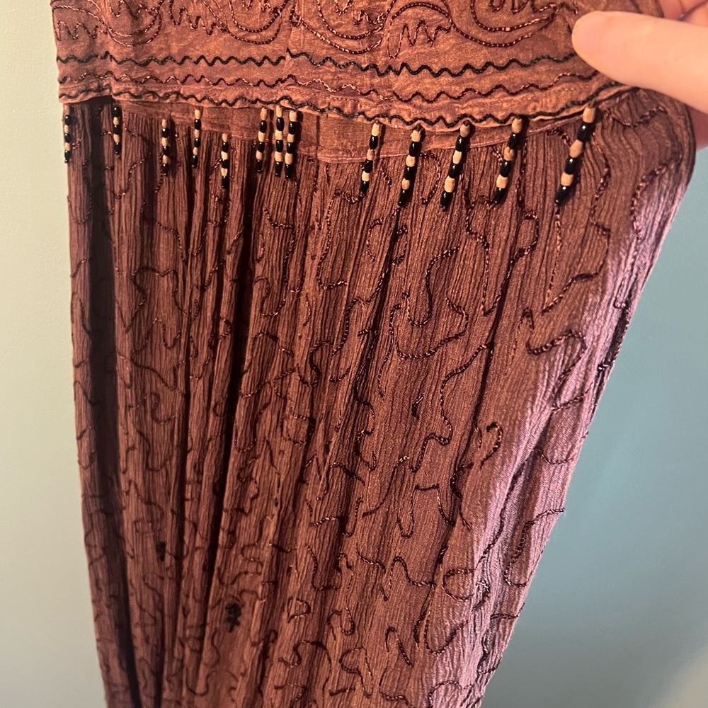 VTG Marisol Brown MIDI Cottagecore Dress Boho Embroidered Sleeveless Bead, XL - Picture 8 of 14